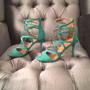 Teal Lace-Up High Heel Sandals